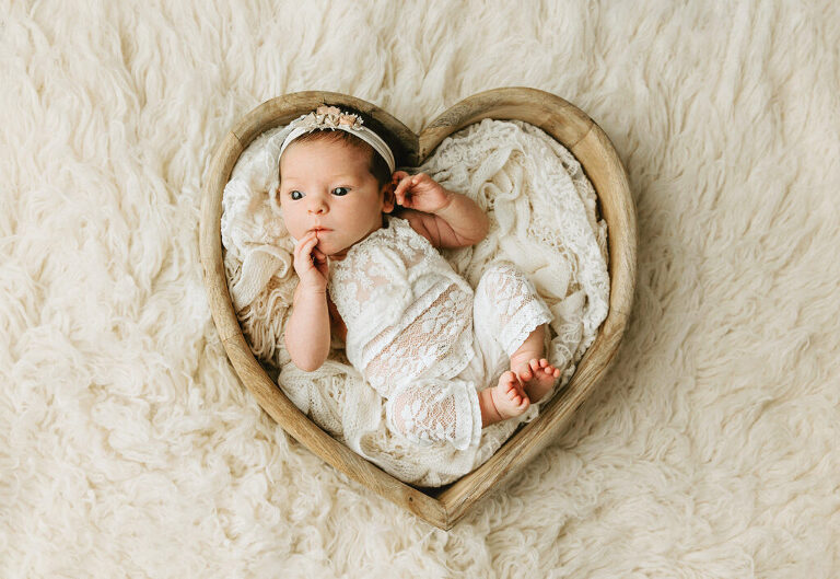 baby in a heart basket - trinity FL newborn photographer